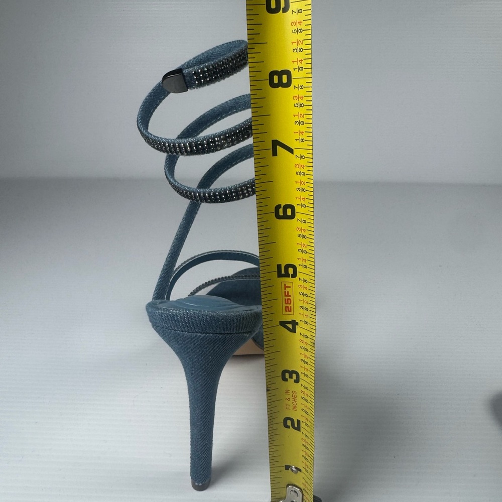 Azalea Wang Lowri Denim Sparkle Rhinestone Spiral Wrap Heels NWT - Picture 5 of 6